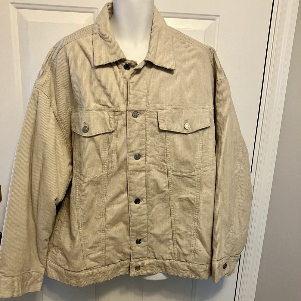 NWT H&M Men's Sz XXL Corduroy Coat Jacket Ivory Beige‎ Relaxed Fit